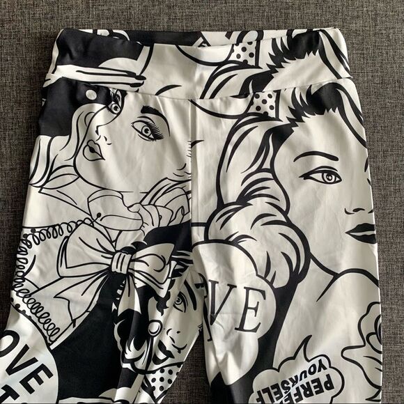 Shein NWT Two Tone Pop Art Print Leggings Comic Book Cartoon - Picture 7 of 14